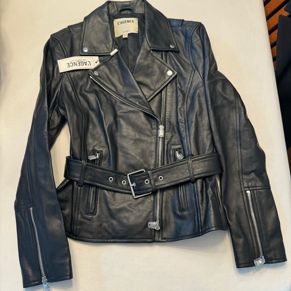 NWT L'Agence Teo Belted Leather Leather Jacket - Picture 2 of 3